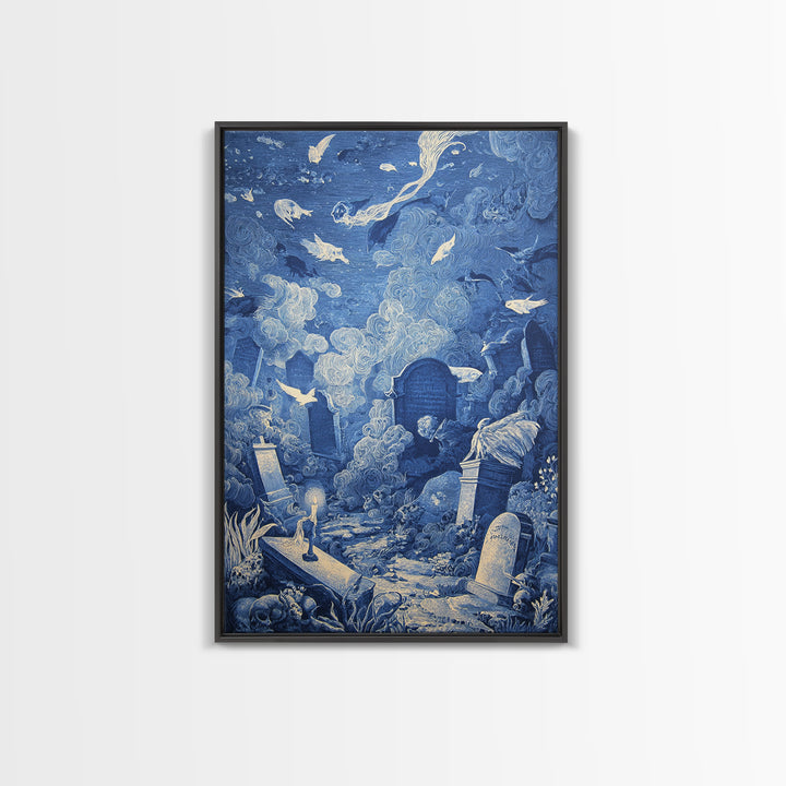 The Underwater Graveyard, Victorian Macabre Art, Vertical Wall Art, Dark Fantasy Wall Art, Framed Canvas Print, Halloween Wall Art