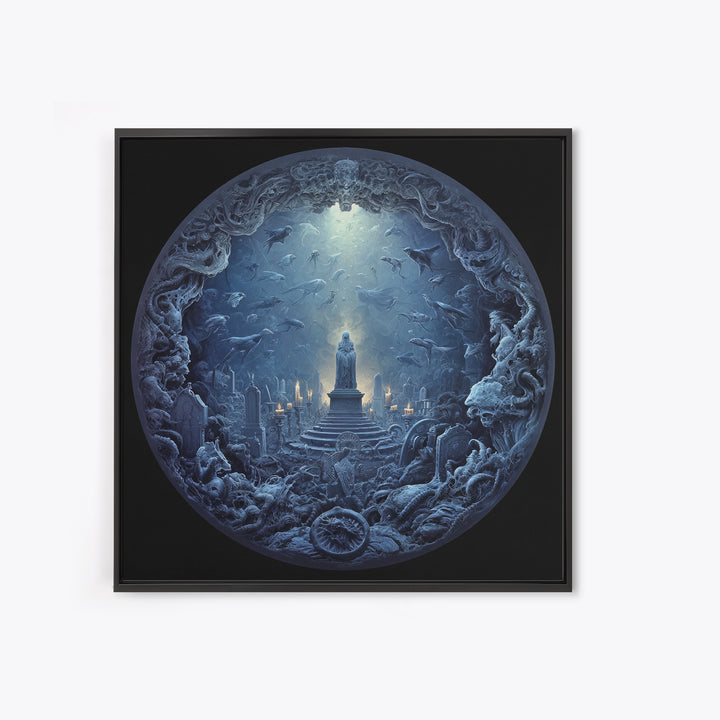 The Underwater Graveyard, Biomechanical Horror Art, Square Wall Art, Dark Fantasy Wall Art, Framed Canvas Print, Halloween Wall Art
