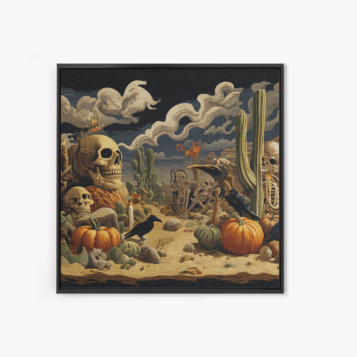 Desert Halloween, Danse Macabre Art, Square Wall Art, Dark Halloween Decor, Framed Canvas Print, Halloween Wall Art