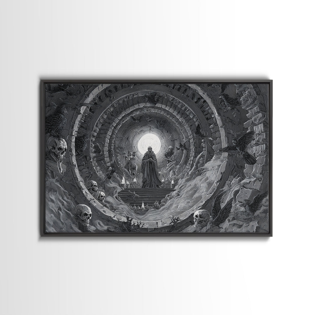 Desert Halloween, Architectural Etching Art, Landscape Wall Art, Dark Halloween Decor, Canvas Print, Halloween Wall Art