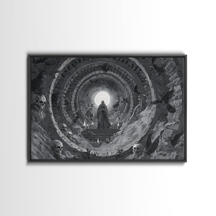 Desert Halloween, Architectural Etching Art, Landscape Wall Art, Dark Halloween Decor, Canvas Print, Halloween Wall Art