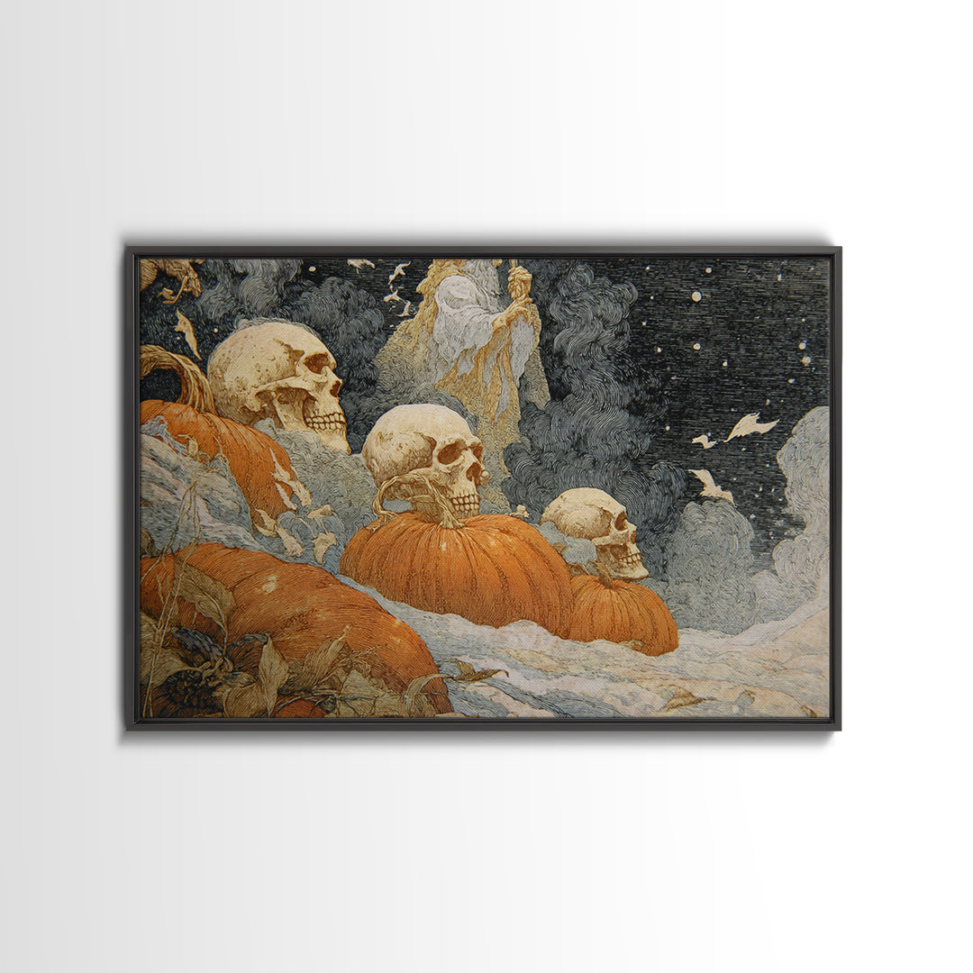 Desert Halloween, Symbolist Death Art, Landscape Wall Art, Macabre Wall Art, Framed Canvas Print, Halloween Wall Art