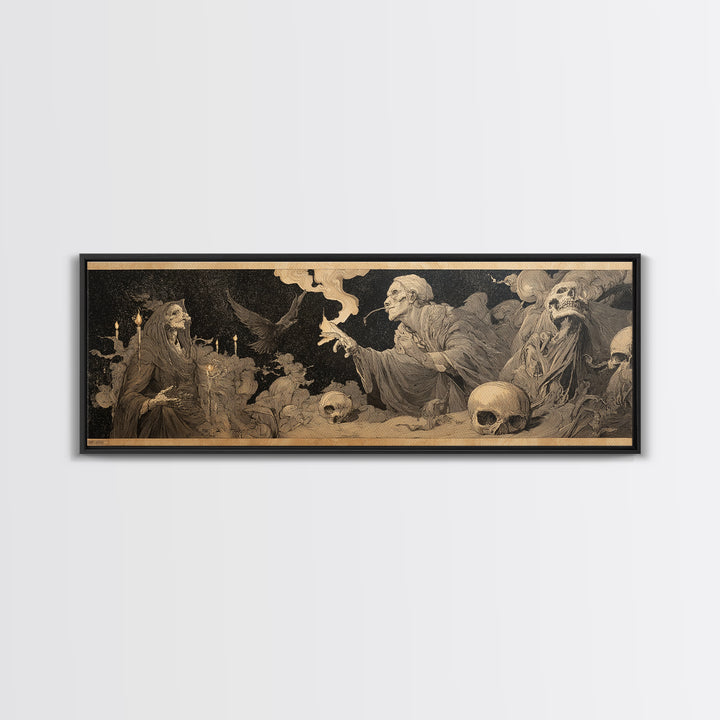 Desert Halloween, Symbolist Etching Art, Extra Wide Wall Art, Dark Halloween Decor, Canvas Print, Halloween Wall Art, Dark Fantasy Art