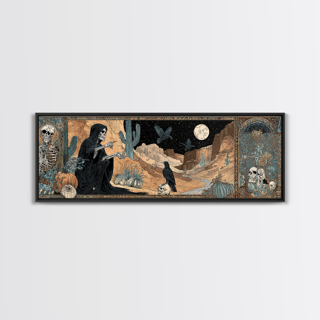 Desert Halloween, Stained Glass Gothic Art, Extra Wide Wall Art, Gothic Horror Wall Art, Canvas Print, Halloween Wall Art