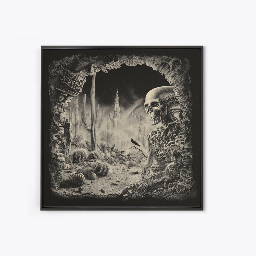 Desert Halloween, Biomechanical Horror Art, Square Wall Art, Dark Halloween Decor, Canvas Print, Halloween Wall Art, Macabre Wall Art
