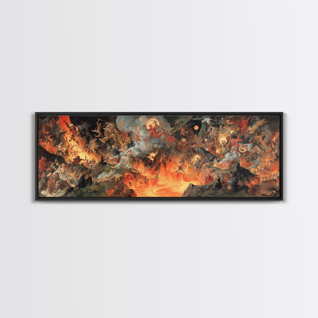The Volcanic Demon Festival, Dark Renaissance Art, Extra Wide Wall Art, Gothic Horror Wall Art, Canvas Print, Halloween Wall Art