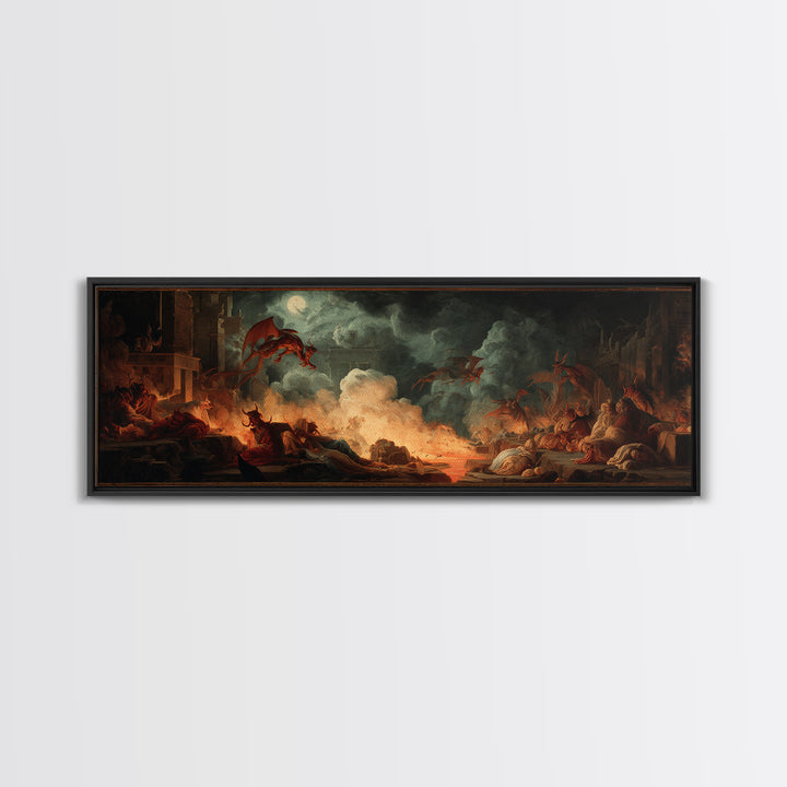 The Volcanic Demon Festival, Gothic Nightmare Art, Extra Wide Wall Art, Dark Fantasy Wall Art, Framed Canvas Print, Halloween Wall Art