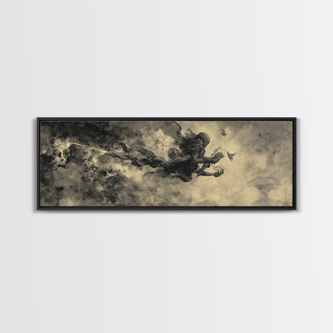 The Volcanic Demon Festival, Symbolist Dream Art, Extra Wide Wall Art, Dark Halloween Decor, Canvas Print, Halloween Wall Art