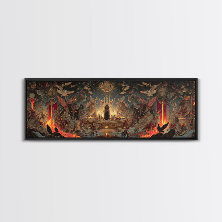 The Volcanic Demon Festival, Ornate Symbolist Art, Extra Wide Wall Art, Dark Halloween Decor, Canvas Print, Halloween Wall Art
