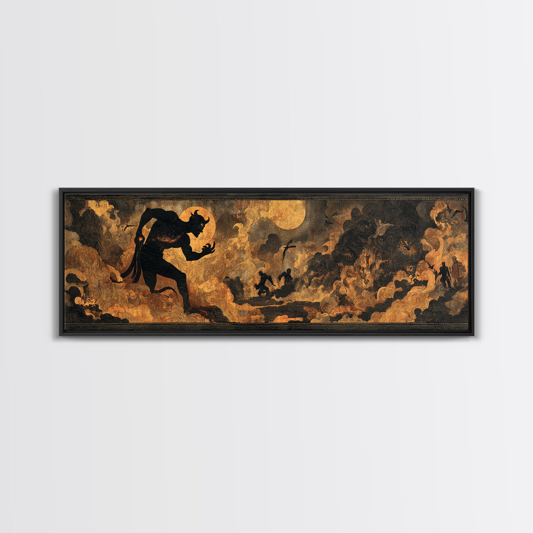 The Volcanic Demon Festival, Dark Symbolist Art, Extra Wide Wall Art, Gothic Horror Wall Art, Framed Canvas Print