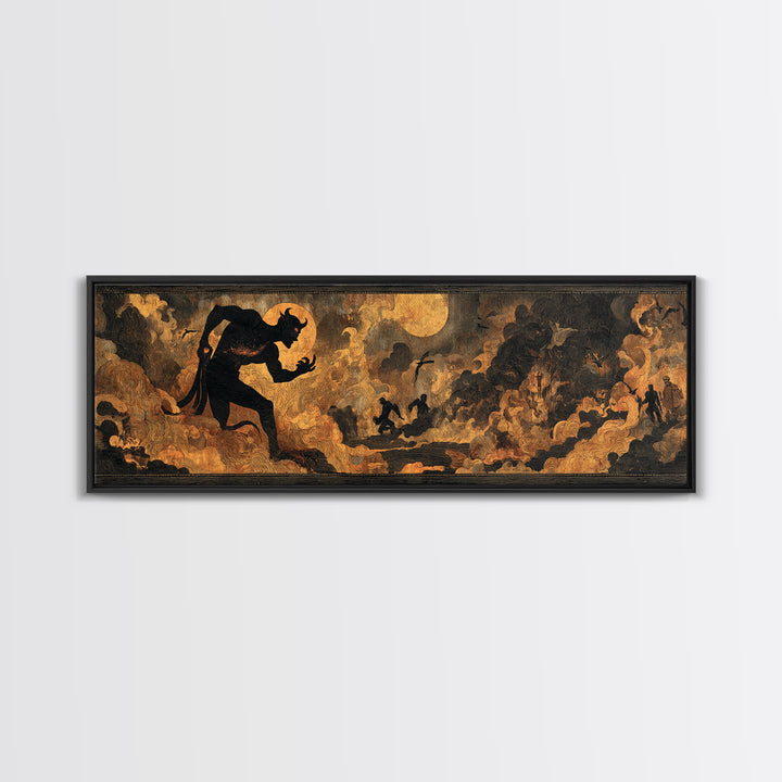 The Volcanic Demon Festival, Dark Symbolist Art, Extra Wide Wall Art, Gothic Horror Wall Art, Framed Canvas Print