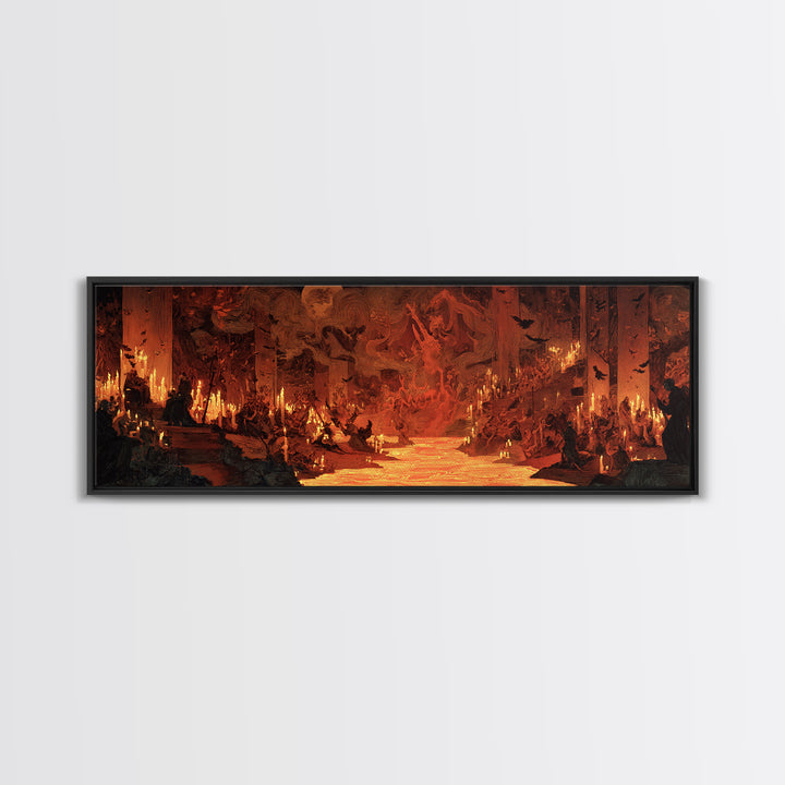 The Volcanic Demon Festival, Expressionist Gothic Art, Extra Wide Wall Art, Dark Fantasy Wall Art, Framed Canvas Print, Halloween Wall Art