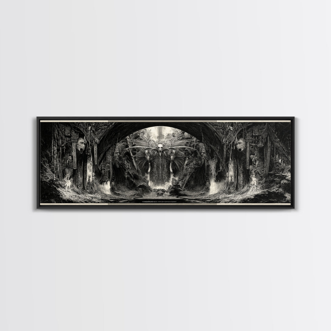 The Volcanic Demon Festival, Biomechanical Horror Art, Extra Wide Wall Art, Gothic Horror Wall Art, Framed Canvas Print, Halloween Wall Art