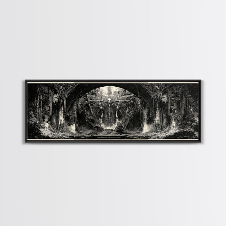The Volcanic Demon Festival, Biomechanical Horror Art, Extra Wide Wall Art, Gothic Horror Wall Art, Framed Canvas Print, Halloween Wall Art