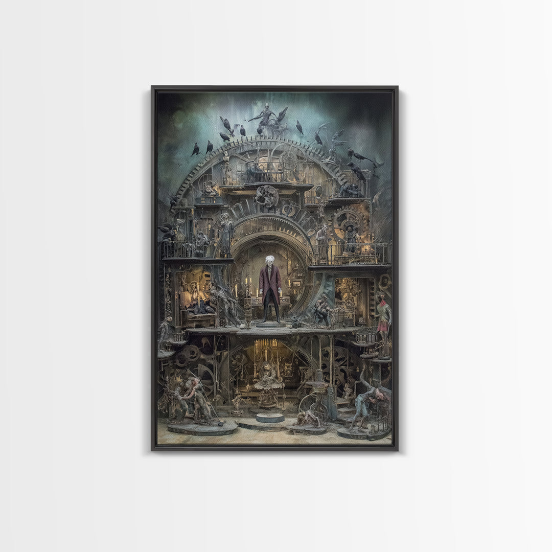 The Clockwork Haunted House, Gothic Nightmare Art, Vertical Wall Art, Macabre Wall Art, Canvas Print, Halloween Wall Art