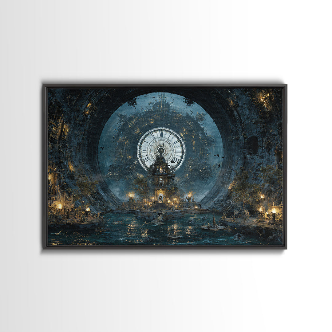 The Clockwork Haunted House, Symbolist Gothic Landscape, Landscape Wall Art, Gothic Horror Wall Art, Framed Canvas Print, Spooky Wall Decor