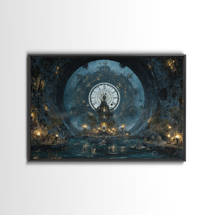 The Clockwork Haunted House, Symbolist Gothic Landscape, Landscape Wall Art, Gothic Horror Wall Art, Framed Canvas Print, Spooky Wall Decor