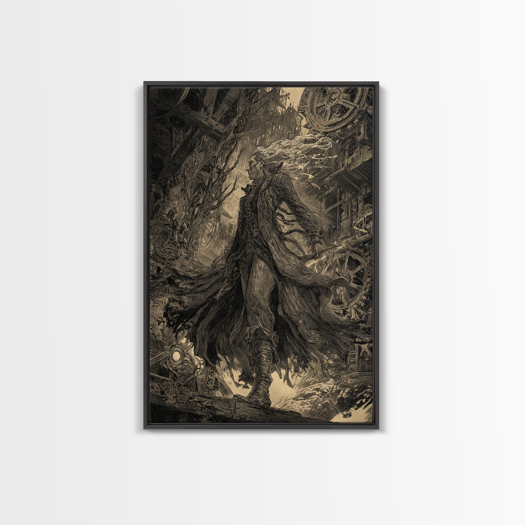 The Clockwork Haunted House, Gothic Storybook Art, Vertical Wall Art, Gothic Horror Wall Art, Canvas Print, Halloween Wall Art