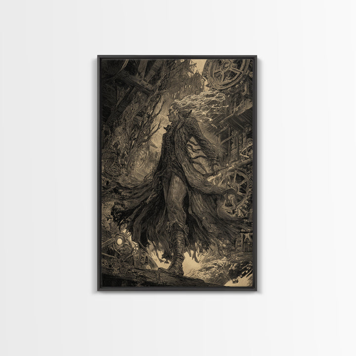 The Clockwork Haunted House, Gothic Storybook Art, Vertical Wall Art, Gothic Horror Wall Art, Canvas Print, Halloween Wall Art