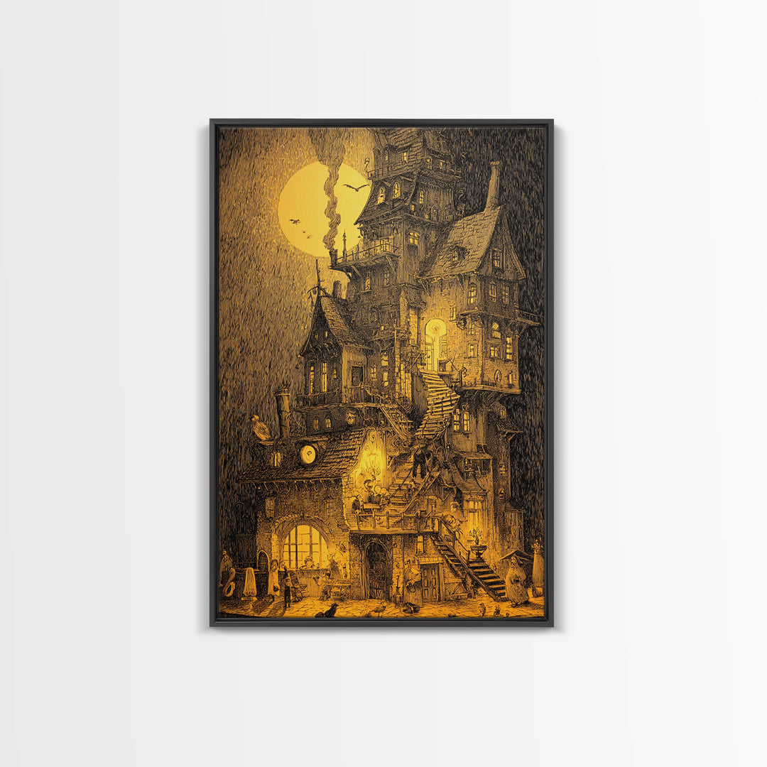 The Clockwork Haunted House, Victorian Macabre Art, Vertical Wall Art, Macabre Wall Art, Canvas Print, Halloween Wall Art