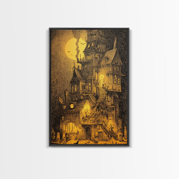 The Clockwork Haunted House, Victorian Macabre Art, Vertical Wall Art, Macabre Wall Art, Canvas Print, Halloween Wall Art