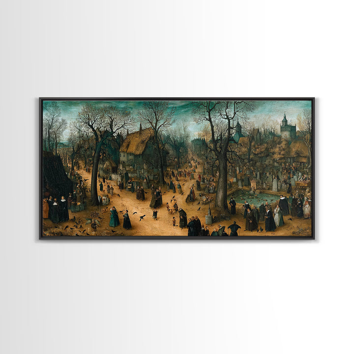 The Upside-Down Cemetery, Northern Renaissance Horror, Wide Panoramic Art, Macabre Wall Art, Canvas Print, Halloween Wall Art