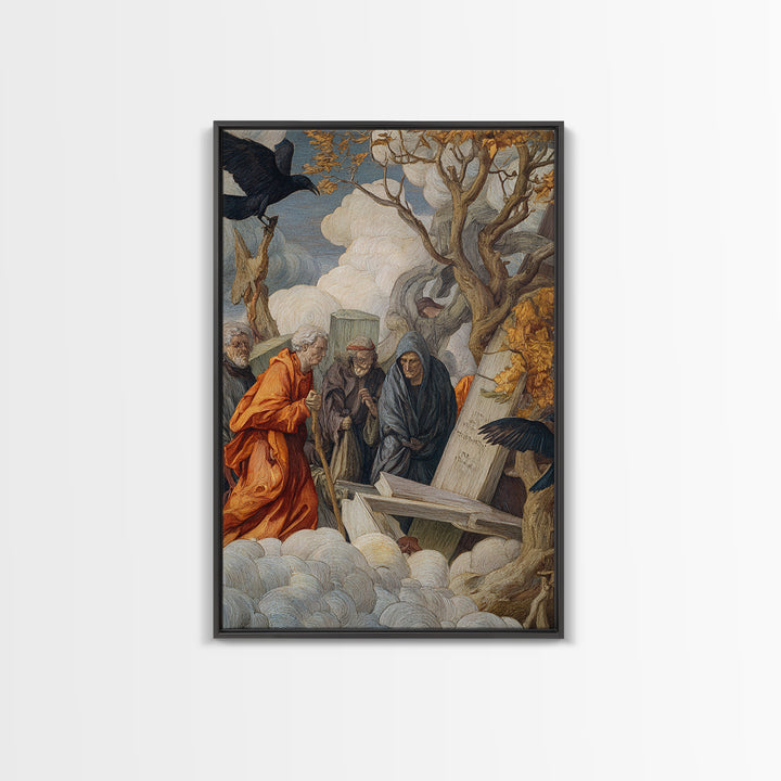 The Upside-Down Cemetery, Dark Renaissance Art, Vertical Wall Art, Gothic Horror Wall Art, Framed Canvas Print