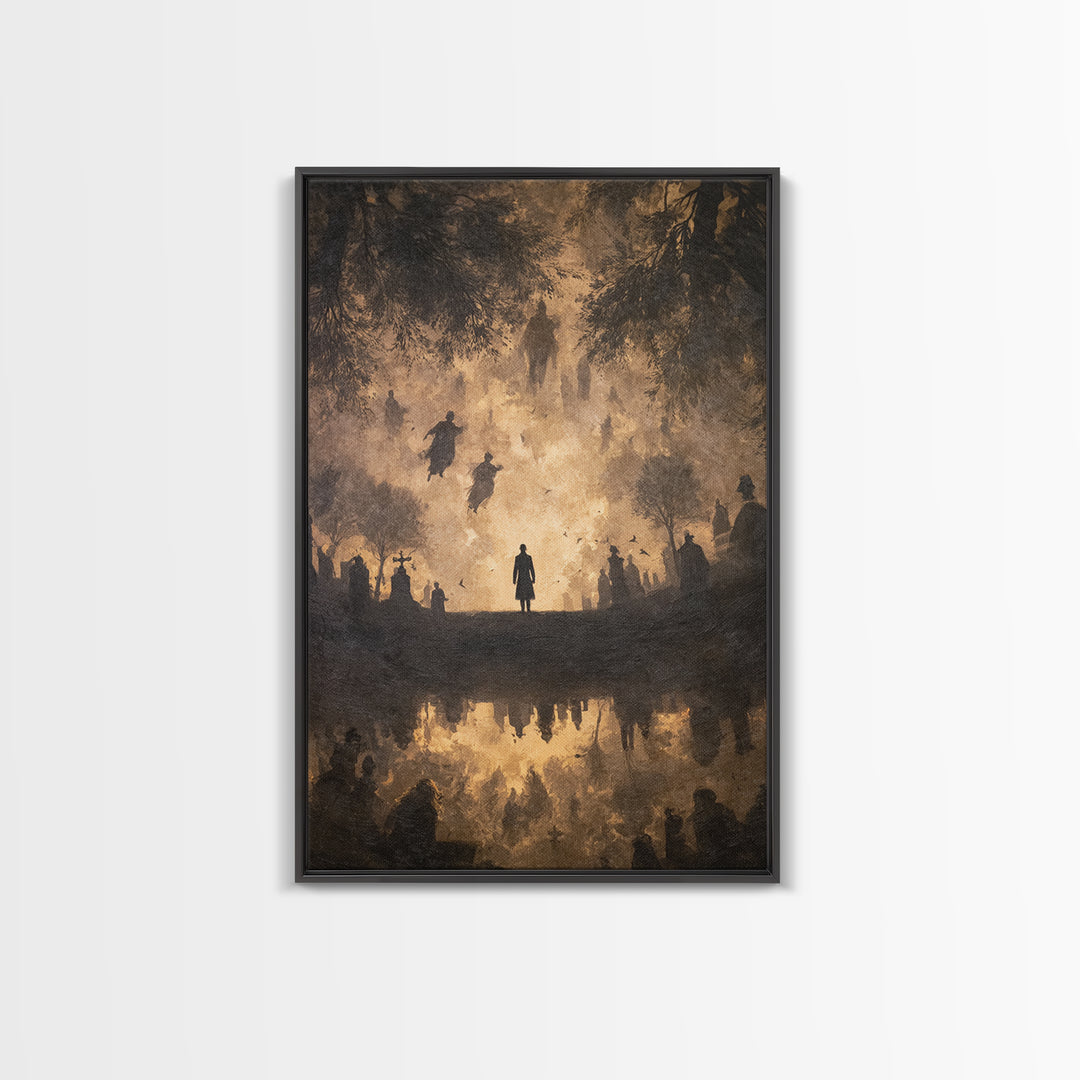 The Upside-Down Cemetery, Dark Romantic Horror Art, Vertical Wall Art, Macabre Wall Art, Framed Canvas Print, Halloween Wall Art