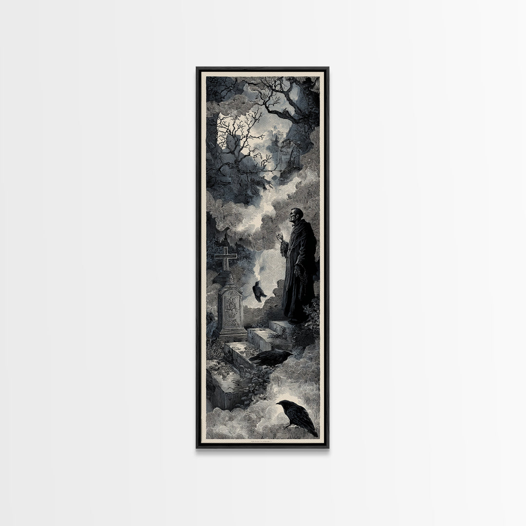 The Upside-Down Cemetery, Architectural Etching Art, Tall Narrow Wall Art, Gothic Horror Wall Art, Canvas Print