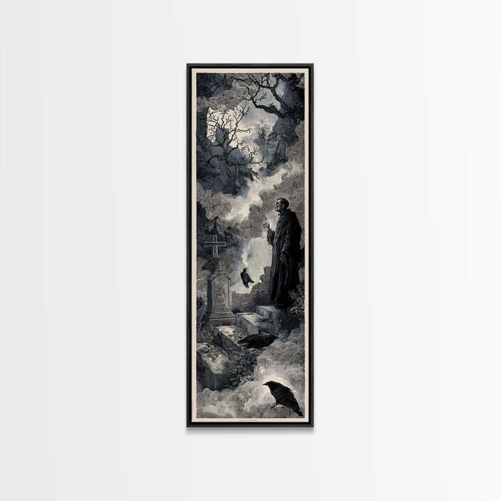 The Upside-Down Cemetery, Architectural Etching Art, Tall Narrow Wall Art, Gothic Horror Wall Art, Canvas Print