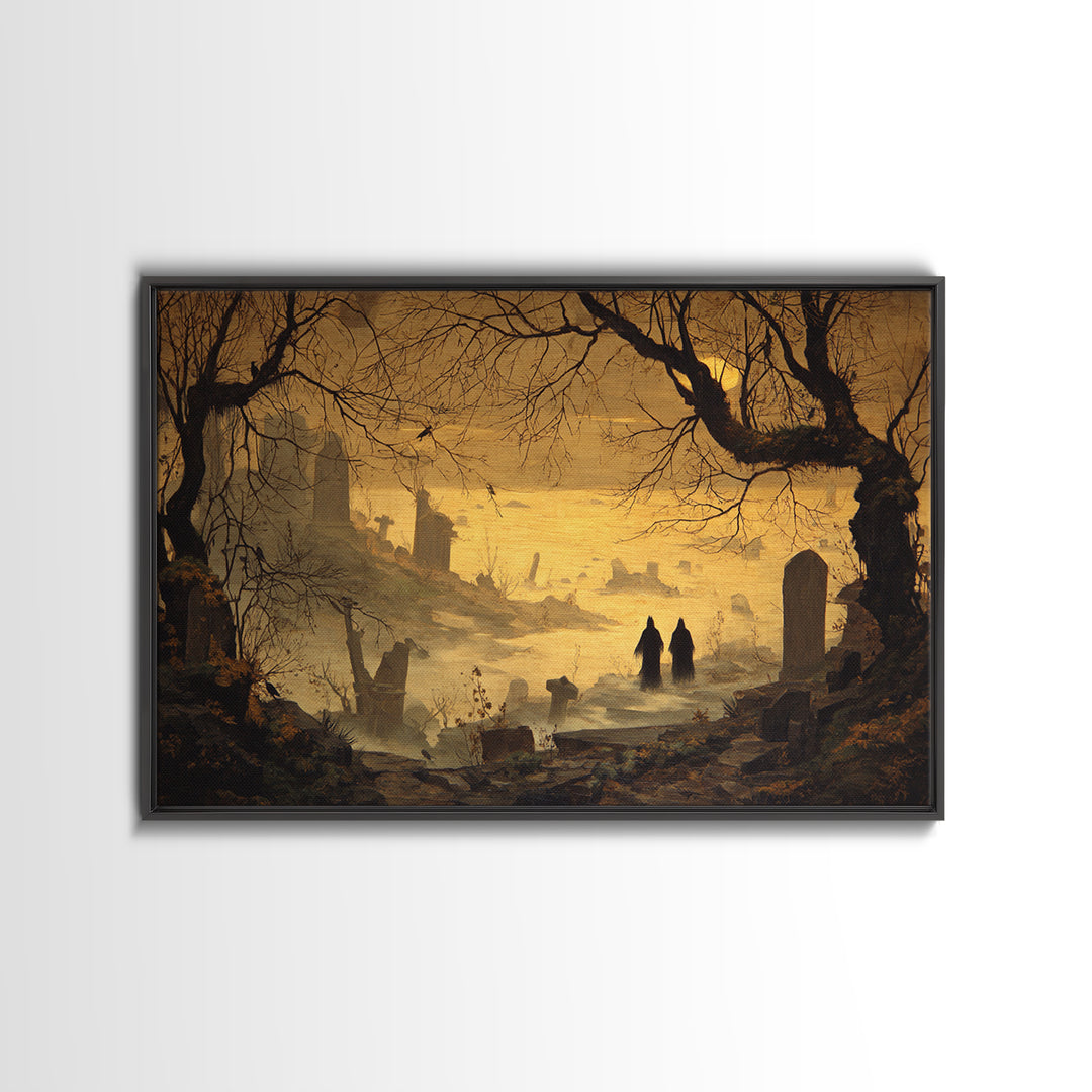 The Upside-Down Cemetery, Romantic Gothic Landscape, Landscape Wall Art, Dark Halloween Decor, Canvas Print, Halloween Wall Art