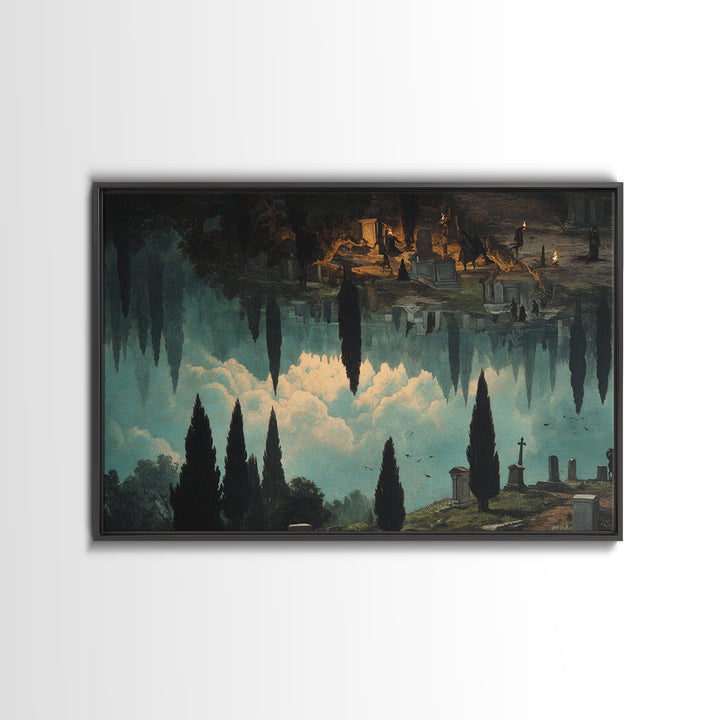 The Upside-Down Cemetery, Symbolist Gothic Landscape, Landscape Wall Art, Dark Halloween Decor, Canvas Print, Halloween Wall Art