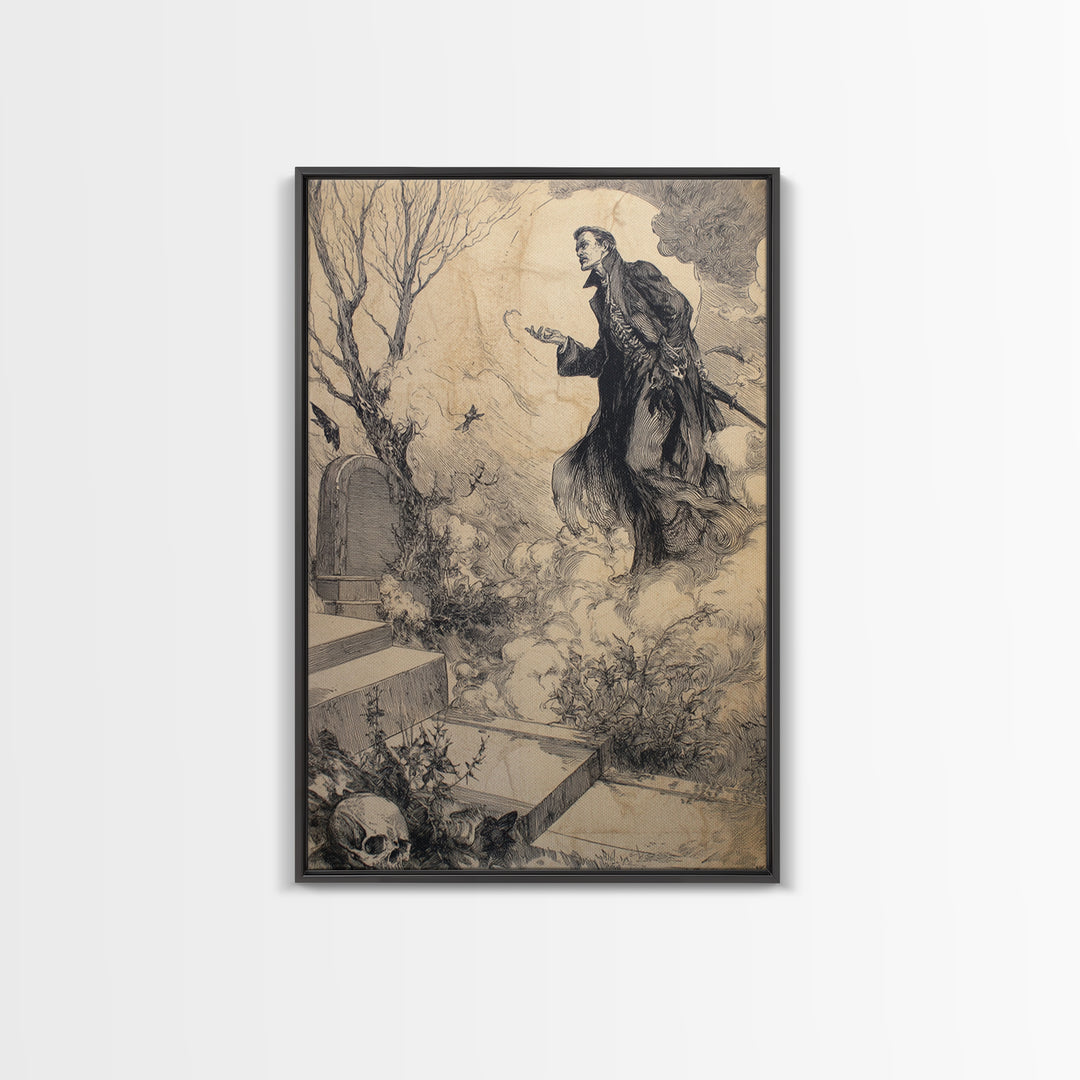 The Upside-Down Cemetery, Decadent Gothic Art, Vertical Wall Art, Macabre Wall Art, Canvas Print, Halloween Wall Art, Horror Wall Art