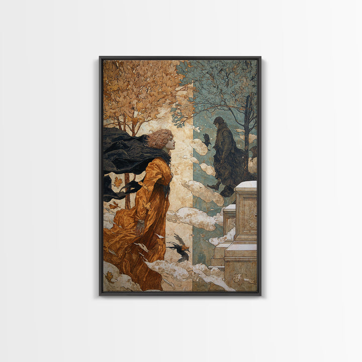 The Upside-Down Cemetery, Symbolist Death Art, Vertical Wall Art, Gothic Horror Wall Art, Framed Canvas Print, Halloween Wall Art