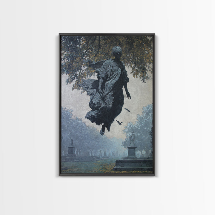 The Upside-Down Cemetery, Biomechanical Horror Art, Vertical Wall Art, Dark Halloween Decor, Framed Canvas Print, Halloween Wall Art