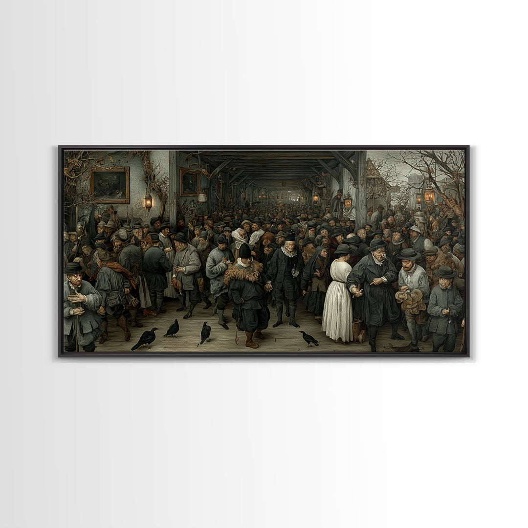 The Infinite Hallway, Northern Renaissance Horror, Wide Panoramic Art, Gothic Horror Wall Art, Canvas Print, Halloween Wall Art