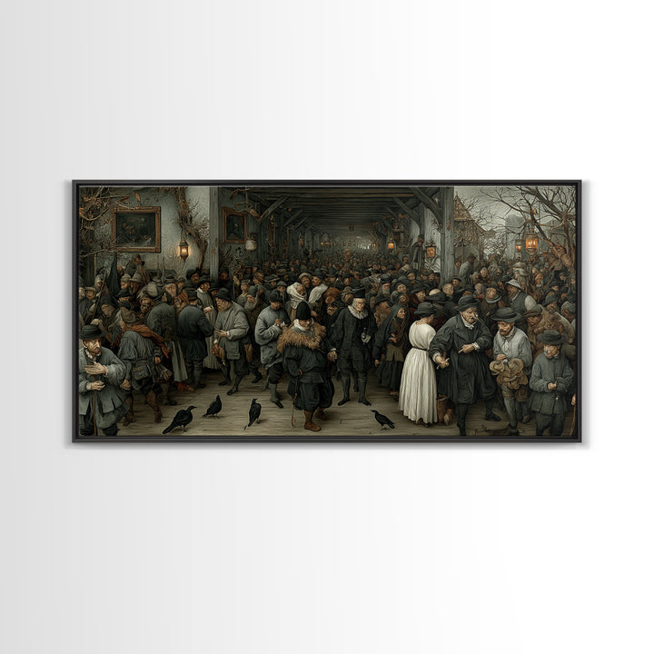 The Infinite Hallway, Northern Renaissance Horror, Wide Panoramic Art, Gothic Horror Wall Art, Canvas Print, Halloween Wall Art