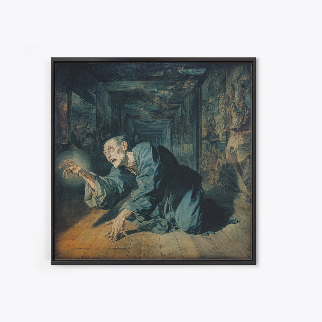 The Infinite Hallway, Dark Renaissance Art, Square Wall Art, Gothic Horror Wall Art, Canvas Print, Halloween Wall Art