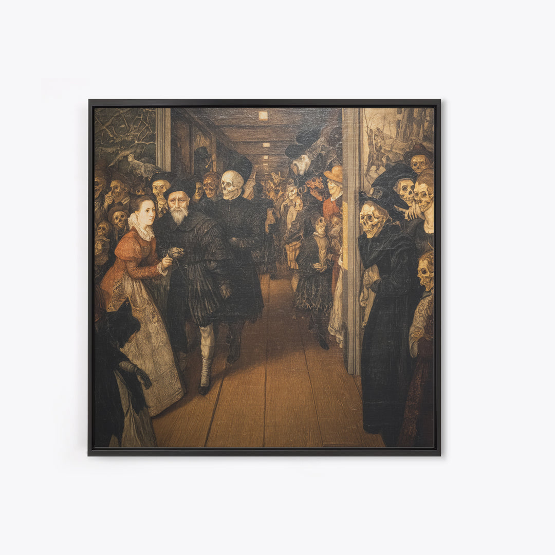 The Infinite Hallway, Danse Macabre Art, Square Wall Art, Dark Halloween Decor, Framed Canvas Print, Halloween Wall Art