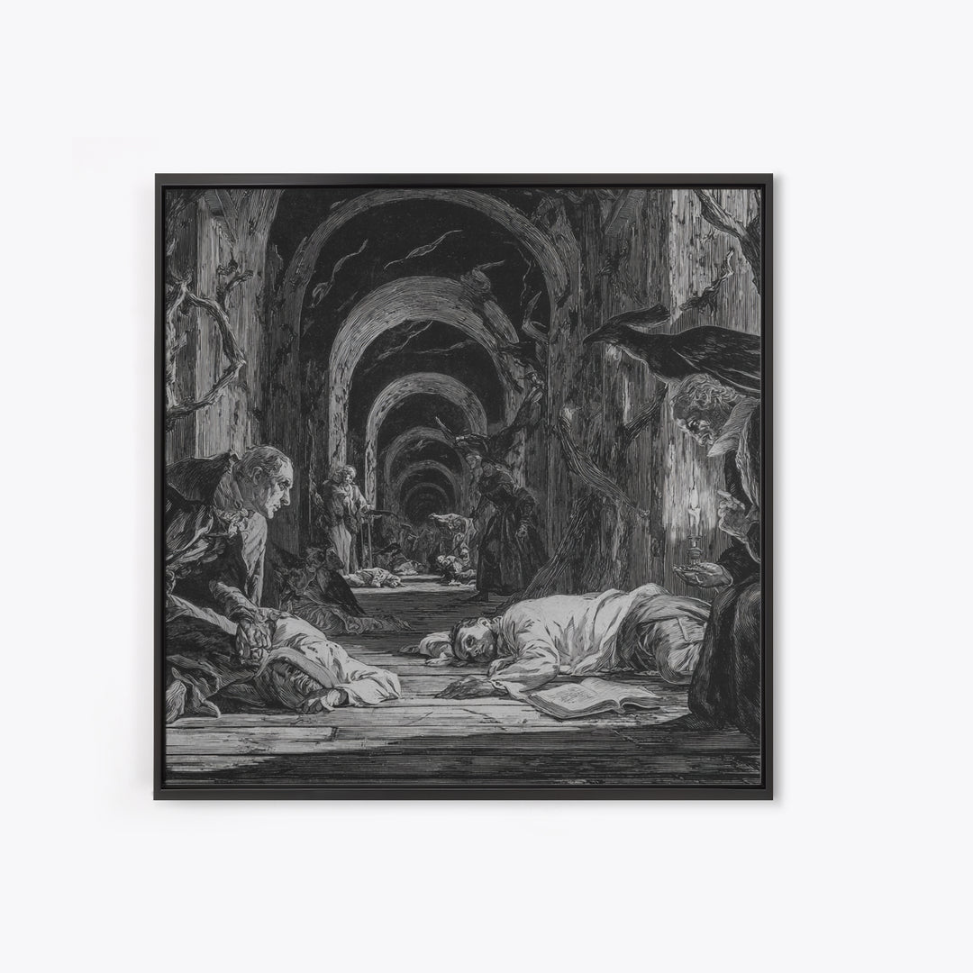 The Infinite Hallway, Gothic Nightmare Art, Square Wall Art, Dark Fantasy Wall Art, Framed Canvas Print, Halloween Wall Art