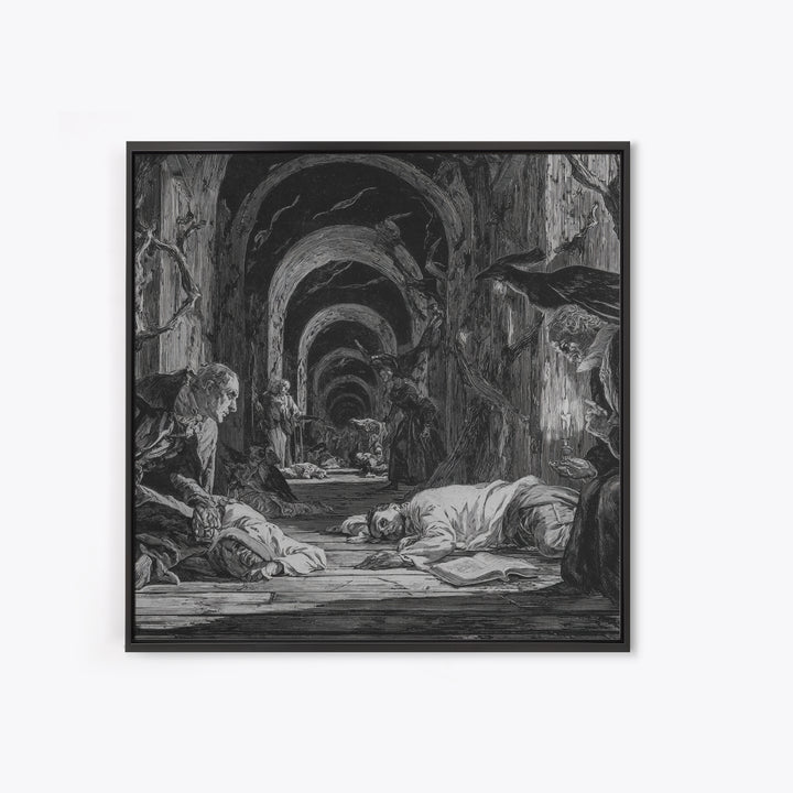 The Infinite Hallway, Gothic Nightmare Art, Square Wall Art, Dark Fantasy Wall Art, Framed Canvas Print, Halloween Wall Art