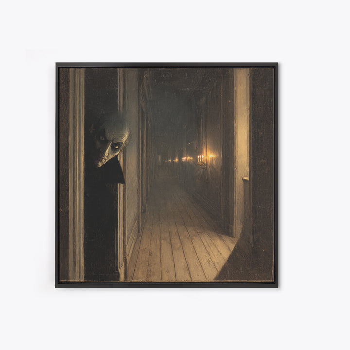 The Infinite Hallway, Symbolist Dream Art, Square Wall Art, Dark Halloween Decor, Canvas Print, Halloween Wall Art