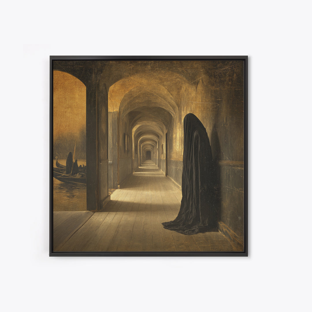 The Infinite Hallway, Symbolist Gothic Landscape, Square Wall Art, Dark Halloween Decor, Canvas Print, Halloween Wall Art, Dark Fantasy Art