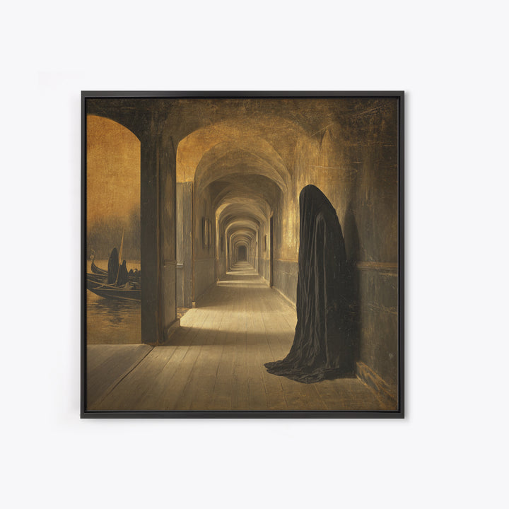 The Infinite Hallway, Symbolist Gothic Landscape, Square Wall Art, Dark Halloween Decor, Canvas Print, Halloween Wall Art, Dark Fantasy Art