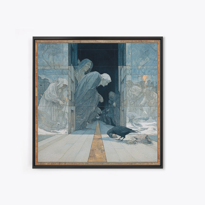 The Infinite Hallway, Symbolist Death Art, Square Wall Art, Gothic Horror Wall Art, Canvas Print, Halloween Wall Art