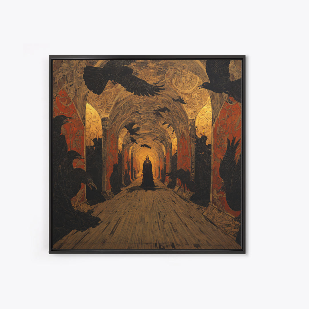 The Infinite Hallway, Dark Symbolist Art, Square Wall Art, Gothic Horror Wall Art, Canvas Print, Halloween Wall Art