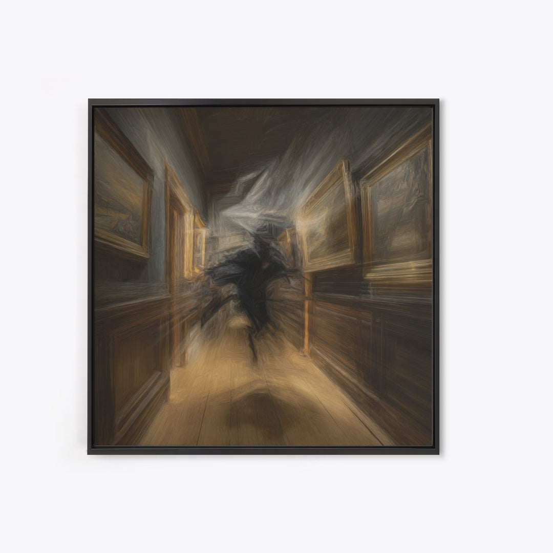 The Infinite Hallway, Expressionist Gothic Art, Square Wall Art, Macabre Wall Art, Framed Canvas Print, Halloween Wall Art