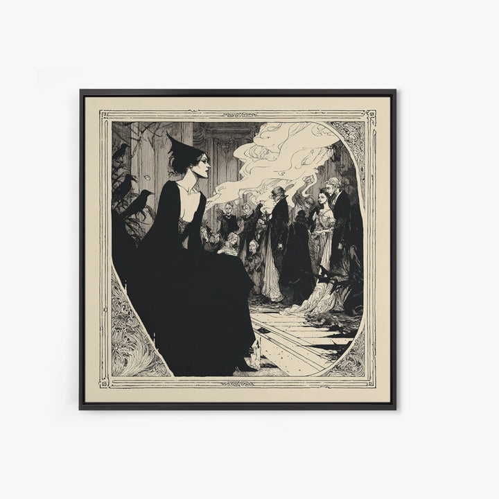 The Infinite Hallway, Decadent Line Art, Square Wall Art, Dark Halloween Decor, Canvas Print, Halloween Wall Art