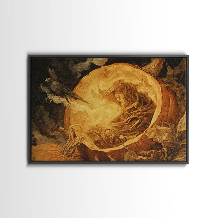 The Moon Inside A Pumpkin, Dark Renaissance Art, Landscape Wall Art, Dark Fantasy Wall Art, Framed Canvas Print