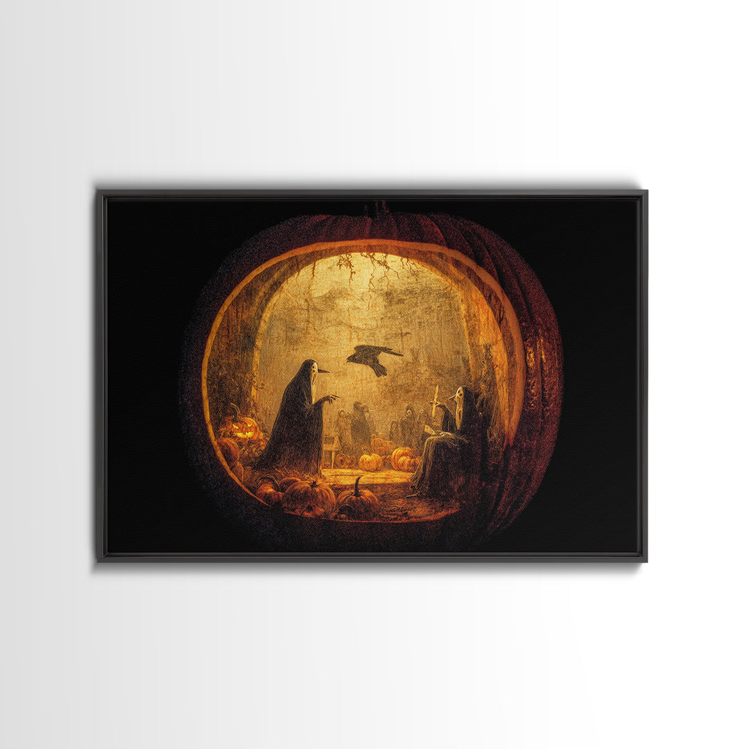 The Moon Inside A Pumpkin, Dark Romantic Horror Art, Landscape Wall Art, Gothic Horror Wall Art, Framed Canvas Print, Halloween Wall Art